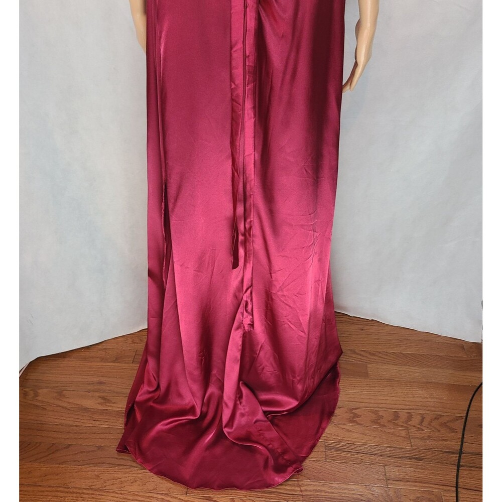 New Prom (18W) Burgundy Lace/Satin Sequin Off Shoulder Rouched High Slit Dress - Picture 9 of 14